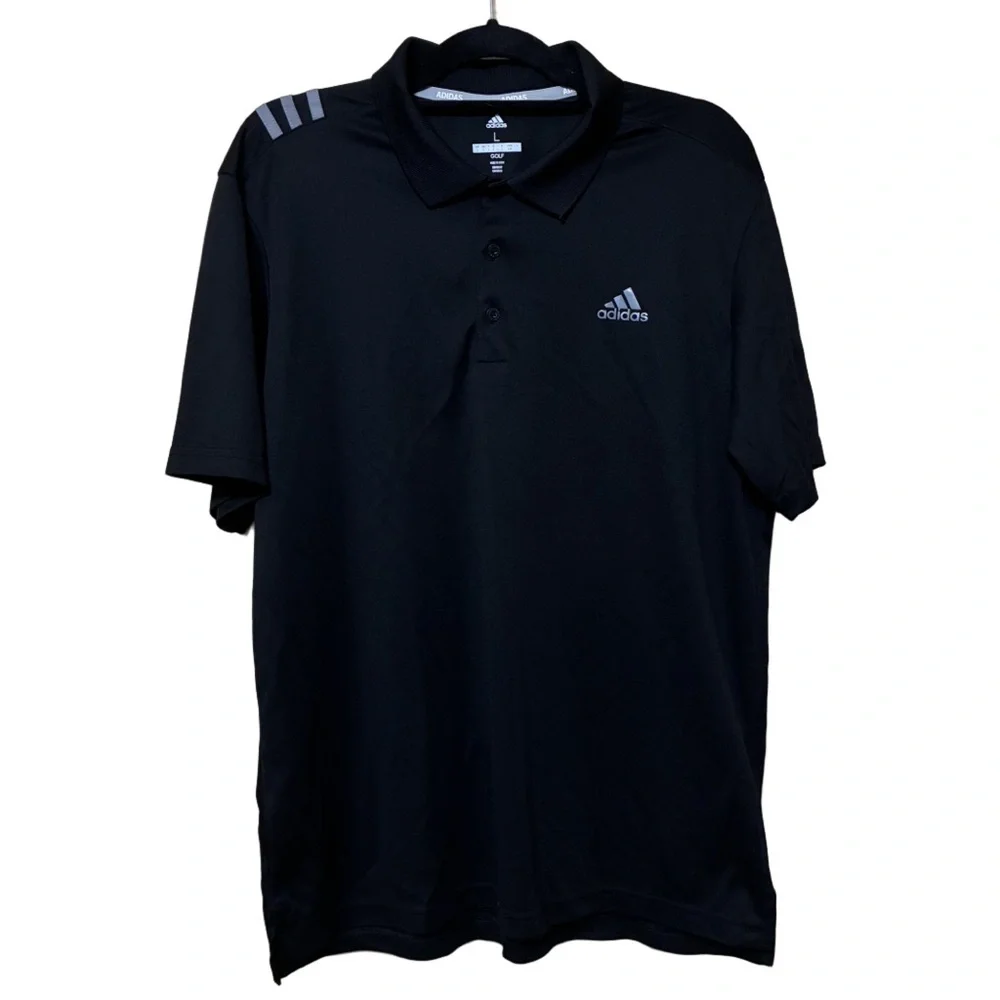 Adidas 3 Stripe Golf Polo Men’s L Black Tennis Short Sleeve Pullover
